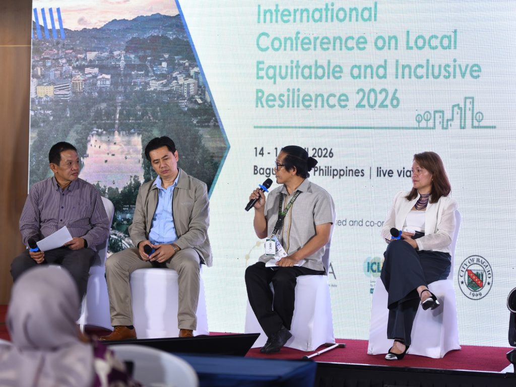 Panel on Local Leadership at the Frontlines of Inclusive Resilience. (from left) Victorino Aquitania, Regional Director of ICLEI Southeast Asia; Engr. Charles Carame, Baguio City Disaster Risk Reduction and Management Officer; Dr. Samuel Aquino, head of the Baguio Persons with Disability Affairs Office; and Architect Donna Tabangin, Baguio City Planning and Development Coordinator.